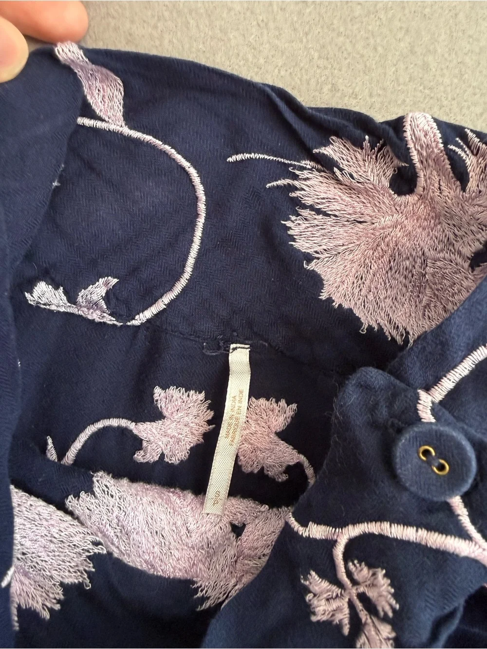 Free People Mirabella Embroidered Turtleneck Top Navy Pink Size Small